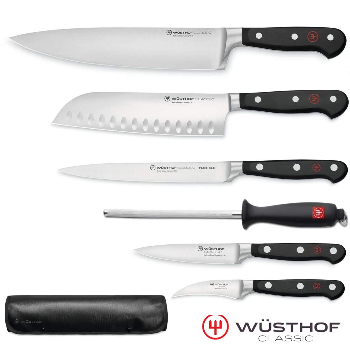 Set 5 coltelli Wusthof Classic + acciaino + rotolo portacoltelli Wusthof - immagine 3